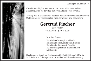 Traueranzeige von Gertrud Fischer von Schwäbische Post