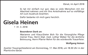 Traueranzeige von Gisela Heinen von Schwäbische Post