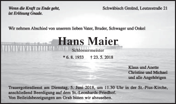 Traueranzeige von Hans Maier von Gmünder Tagespost