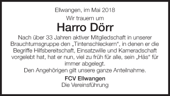 Traueranzeige von Harro Dörr von Schwäbische Post