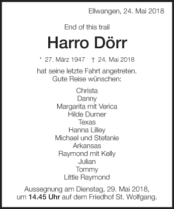 Traueranzeige von Harro Dörr von Schwäbische Post