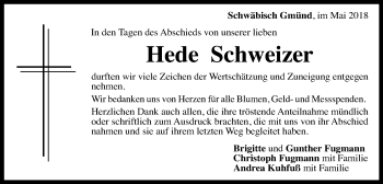 Traueranzeige von Hede Schweizer von Gmünder Tagespost