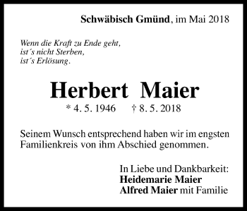 Traueranzeige von Herbert Maier von Gmünder Tagespost