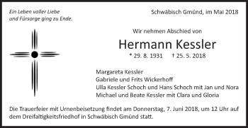 Traueranzeige von Hermann Kessler von Gmünder Tagespost