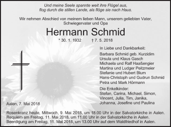 Traueranzeige von Hermann Schmid von Schwäbische Post