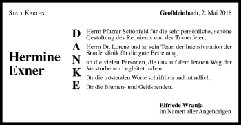 Traueranzeige von Hermine Exner