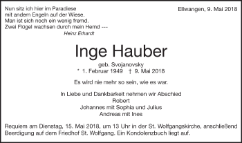 Traueranzeige von Inge Hauber von Schwäbische Post