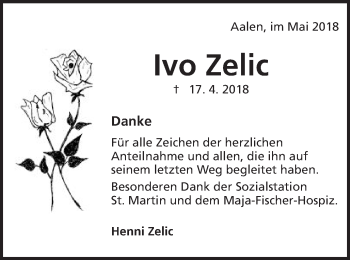 Traueranzeige von Ivo Zelic von Schwäbische Post
