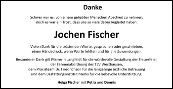 Traueranzeige von Jochen Fischer von Schwäbische Post