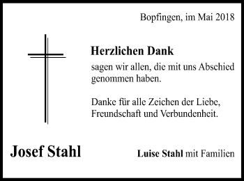 Traueranzeige von Josef Stahl von Schwäbische Post