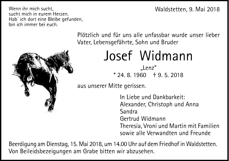  Traueranzeige für Josef Widmann vom 12.05.2018 aus Gmünder Tagespost