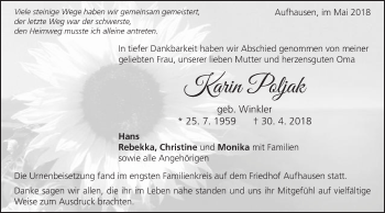 Traueranzeige von Karin Poljak von Schwäbische Post