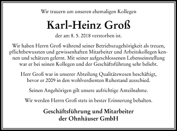 Traueranzeige von Karl-Heinz Groß von Schwäbische Post