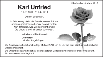 Traueranzeige von Karl Unfried von Schwäbische Post