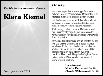 Traueranzeige von Klara Kiemel von Gmünder Tagespost
