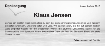 Traueranzeige von Klaus Jensen von Schwäbische Post