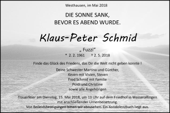 Traueranzeige von Klaus-Peter Schmid von Schwäbische Post