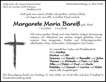 Traueranzeige von Margarete Maria Bareiß von Gmünder Tagespost