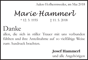 Traueranzeige von Marie Hammerl von Schwäbische Post