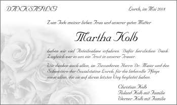 Traueranzeige von Martha Kolb von Gmünder Tagespost