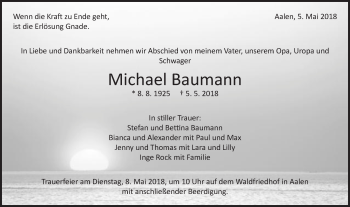 Traueranzeige von Michael Baumann von Schwäbische Post