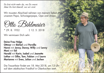 Traueranzeige von Otto Bihlmaier von Schwäbische Post