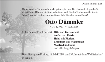 Traueranzeige von Otto Dümmler von Schwäbische Post