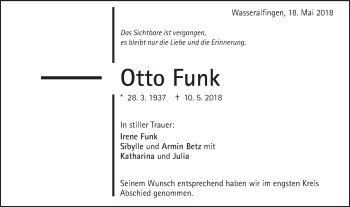 Traueranzeige von Otto Funk von Schwäbische Post