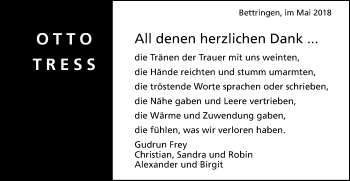 Traueranzeige von Otto Tress von Gmünder Tagespost