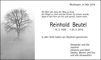Traueranzeige von Reinhold Beutel von Gmünder Tagespost