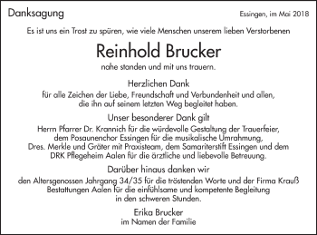 Traueranzeige von Reinhold Brucker von Schwäbische Post