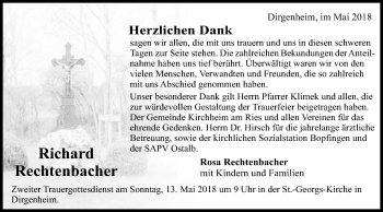 Traueranzeige von Richard Rechtenbacher von Schwäbische Post