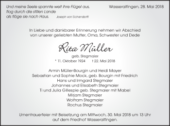 Traueranzeige von Rita Müller von Schwäbische Post
