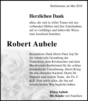 Traueranzeige von Robert Aubele von Gmünder Tagespost