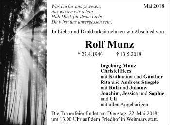 Traueranzeige von Rolf Munz von Gmünder Tagespost