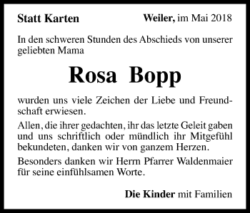Traueranzeige von Rosa Bopp von Gmünder Tagespost