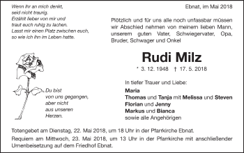 Traueranzeige von Rudi Milz von Schwäbische Post