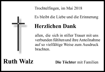 Traueranzeige von Ruth Walz von Schwäbische Post