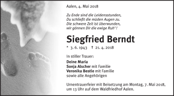 Traueranzeige von Siegfried Berndt von Schwäbische Post