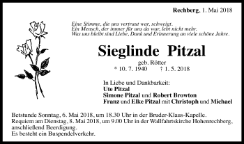 Traueranzeige von Sieglinde Pitzal  von Gmünder Tagespost