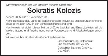 Traueranzeige von Sokratis Kolozis von Schwäbische Post