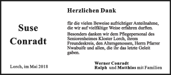 Traueranzeige von Suse Conradt von Gmünder Tagespost