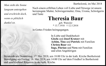 Traueranzeige von Theresia Baur von Gmünder Tagespost