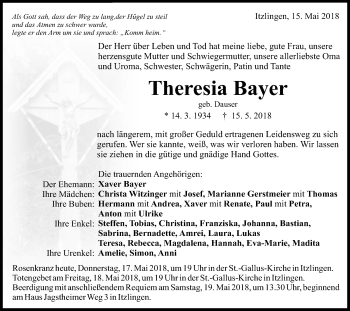 Traueranzeige von Theresia Bayer von Schwäbische Post