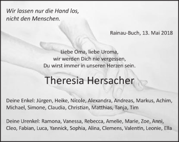 Traueranzeige von Theresia Hersacher von Schwäbische Post