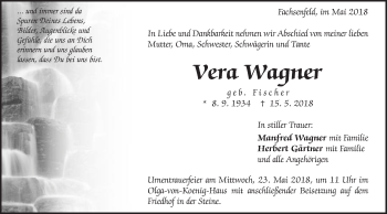 Traueranzeige von Vera Wagner von Schwäbische Post