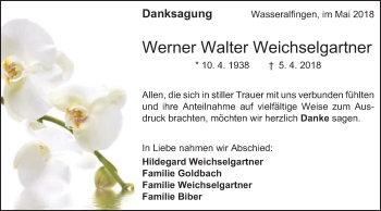 Traueranzeige von Werner Walter Weichselgartner von Schwäbische Post
