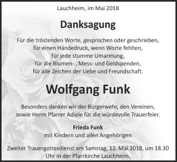 Traueranzeige von Wolfgang Funk von Schwäbische Post