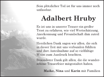 Traueranzeige von Adalbert Hruby  von Schwäbische Post