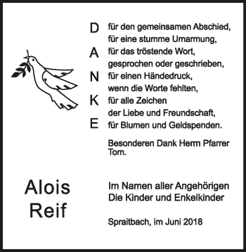 Traueranzeige von Alois Reif  von Gmünder Tagespost